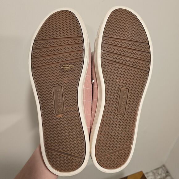 Spenco Canvas Sneakers Womens 7 D Slip On Orthotic Shoes Windowpane Pink Spring - Picture 8 of 13
